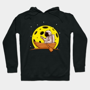 Astronaut Paddling In Boat with Moon In Space Hoodie